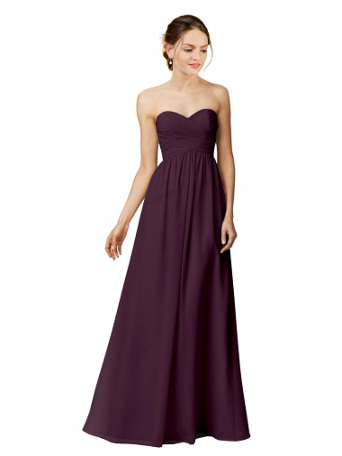 Pourpre Trapèze Sans bretelle Mousseline Longue Robes demoiselle d'honneur Pas Cher