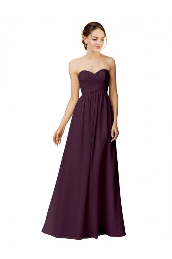Pourpre Trapèze Sans bretelle Mousseline Longue Robes demoiselle d'honneur Pas Cher