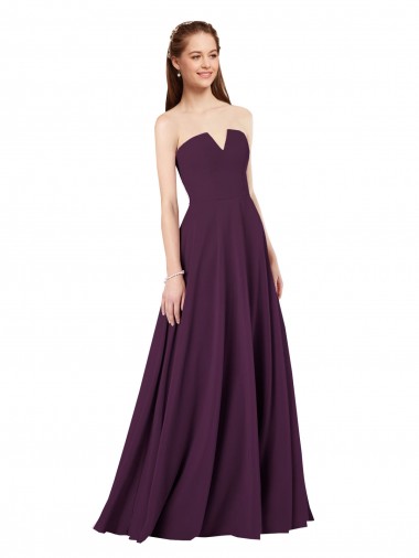 Pourpre Trapèze Sans bretelle Mousseline Longue Robes demoiselle d'honneur Pas Cher