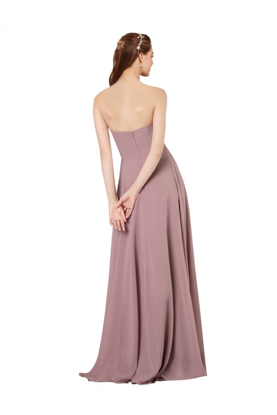 Pourpre Trapèze Sans bretelle Mousseline Longue Robes demoiselle d'honneur Pas Cher