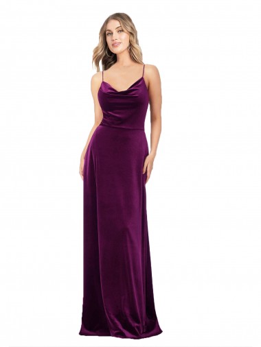 Pourpre Trapèze Scoop Col V Velours Stretch Longue Formelles Robes demoiselle d'honneur / Robes de soirée / Robes de bal Pas Cher