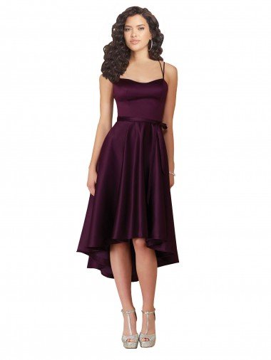 Pourpre Trapèze Scoop Neck Satiné Courte Asymétrique Robes demoiselle d'honneur / Robes de bal Pas Cher