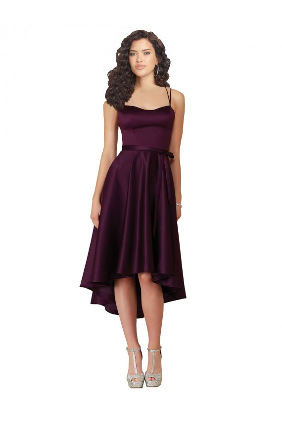 Pourpre Trapèze Scoop Neck Satiné Courte Asymétrique Robes demoiselle d'honneur / Robes de bal Pas Cher