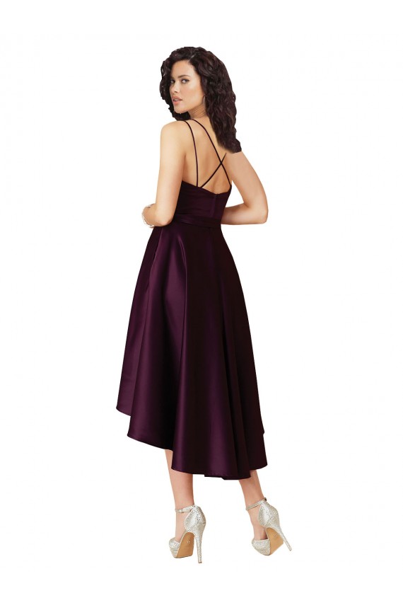 Pourpre Trapèze Scoop Neck Satiné Courte Asymétrique Robes demoiselle d'honneur / Robes de bal Pas Cher