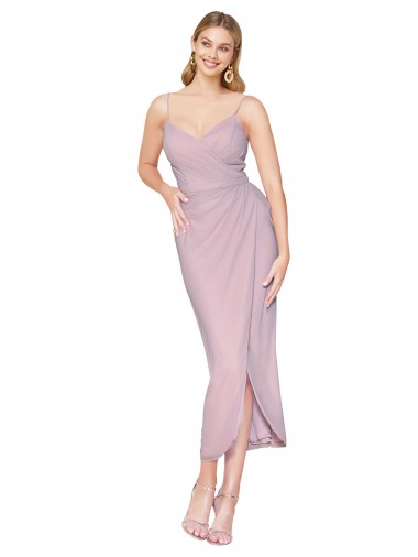Primevère Sirène Bretelles spaghetti Mousseline Courte Asymétrique Robes demoiselle d'honneur / Robes de bal / Robes de cocktail Pas Cher