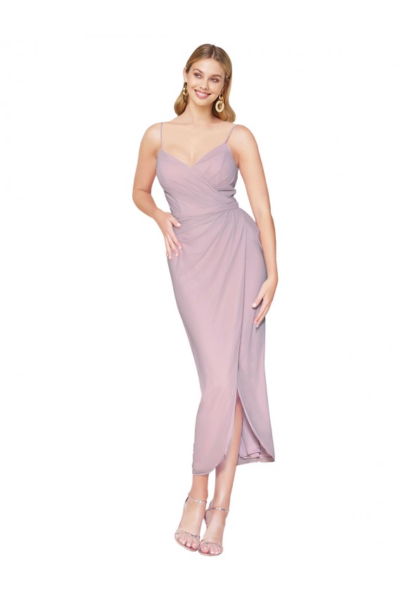 Primevère Sirène Bretelles spaghetti Mousseline Courte Asymétrique Robes demoiselle d'honneur / Robes de bal / Robes de cocktail Pas Cher
