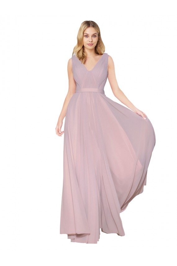 Primevère Trapèze Col V Mousseline Longue Formelles Robes demoiselle d'honneur / Robes de soirée / Robes de bal Pas Cher