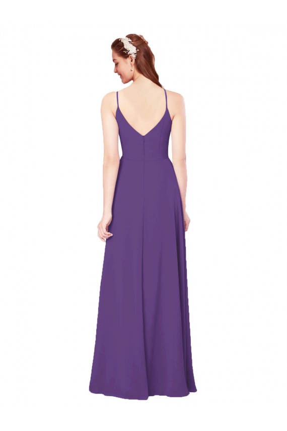 Prune Fourreau Col Haut Mousseline Longue Robes demoiselle d'honneur Pas Cher