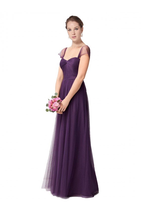 Prune Trapèze Tulle Longue Robes demoiselle d'honneur Pas Cher