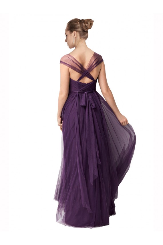 Prune Trapèze Tulle Longue Robes demoiselle d'honneur Pas Cher