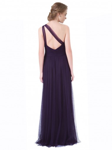 Prune Trapèze Tulle Longue Robes demoiselle d'honneur