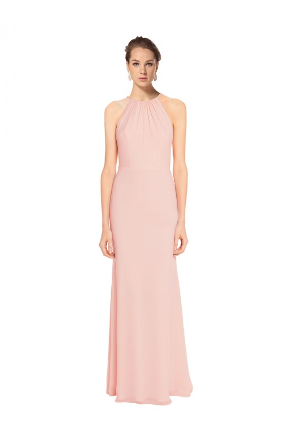Rose 114 Trapèze Bretelles spaghetti Mousseline Longue Robes demoiselle d'honneur Pas Cher