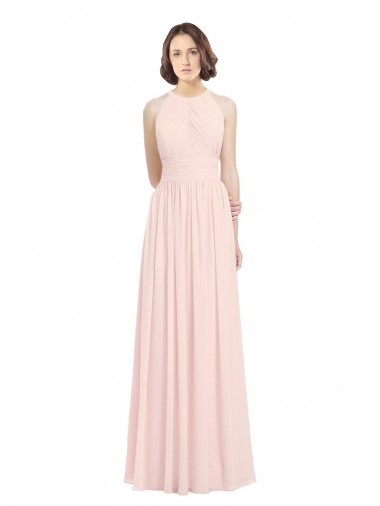 Rose 42 Trapèze Licou Mousseline Longue Robes demoiselle d'honneur Pas Cher