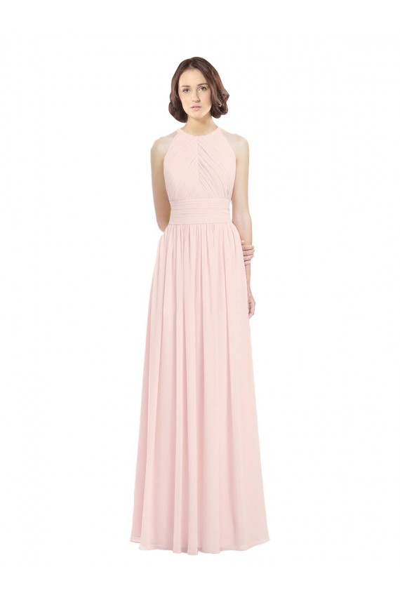 Rose 42 Trapèze Licou Mousseline Longue Robes demoiselle d'honneur Pas Cher
