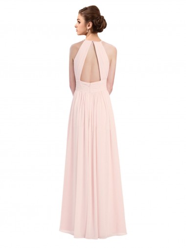 Rose 42 Trapèze Licou Mousseline Longue Robes demoiselle d'honneur