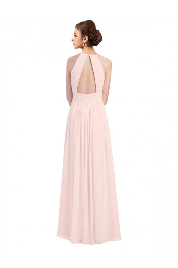 Rose 42 Trapèze Licou Mousseline Longue Robes demoiselle d'honneur Pas Cher