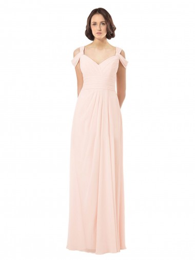 Rose 42 Trapèze Épaule Dénudée Mousseline Longue Robes demoiselle d'honneur Pas Cher
