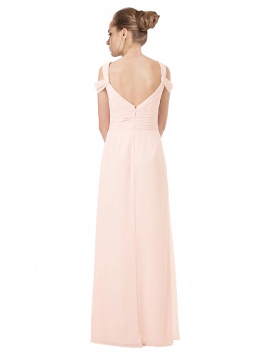 Rose 42 Trapèze Épaule Dénudée Mousseline Longue Robes demoiselle d'honneur
