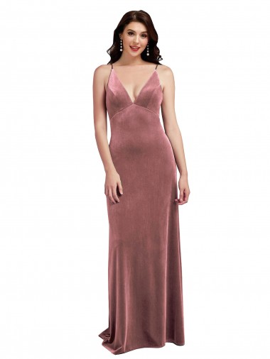Rose Cannelle Trapèze Col V Velours Stretch Longue Formelles Robes demoiselle d'honneur / Robes de soirée / Robes de bal Pas Cher