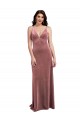 Rose Cannelle Trapèze Col V Velours Stretch Longue Formelles Robes demoiselle d'honneur / Robes de soirée / Robes de bal Pas Cher