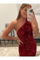 Rose Fourreau Balayage train Paillettes Velours Longue Robes de bal Pas Cher