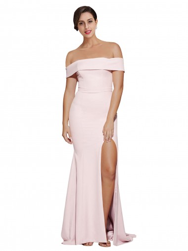 Rose Fourreau Col Carré Balayage train Crêpe Stretch Longue Formelles Robes demoiselle d'honneur / Robes de soirée / Robes de bal Pas Cher