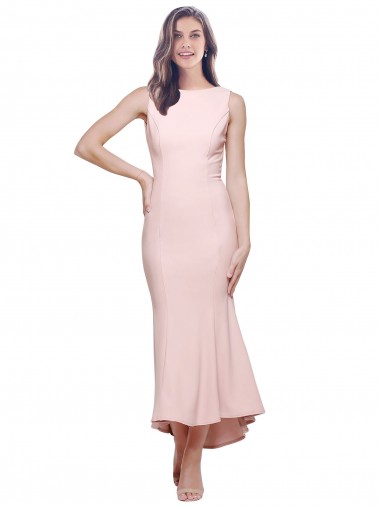 Rose Fourreau Col Haut midi Crêpe Stretch Courte Asymétrique Robes demoiselle d'honneur / Robes de soirée / Robes de cocktail Pas Cher