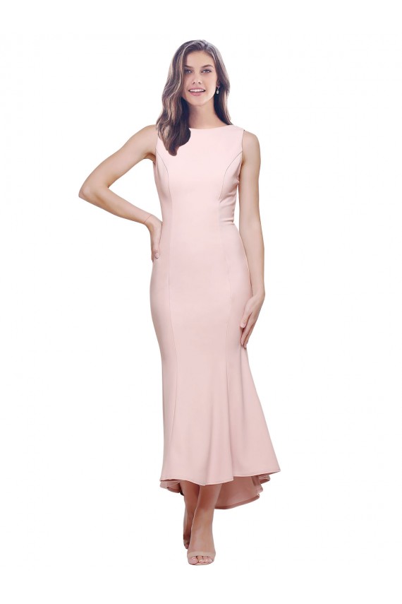Rose Fourreau Col Haut midi Crêpe Stretch Courte Asymétrique Robes demoiselle d'honneur / Robes de soirée / Robes de cocktail Pas Cher