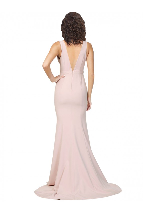 Rose Fourreau Col V Balayage train Crêpe Stretch Longue Formelles Robes demoiselle d'honneur / Robes de soirée / Robes de bal Pas Cher