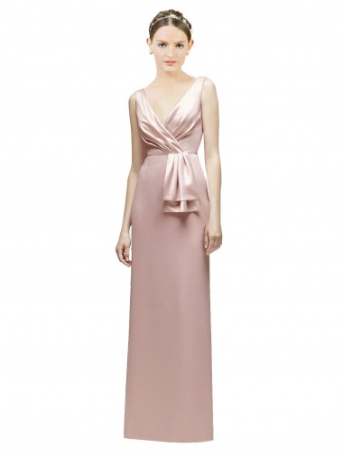 Rose Fourreau Col V Satiné Longue Robes demoiselle d'honneur Pas Cher