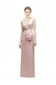 Rose Fourreau Col V Satiné Longue Robes demoiselle d'honneur Pas Cher