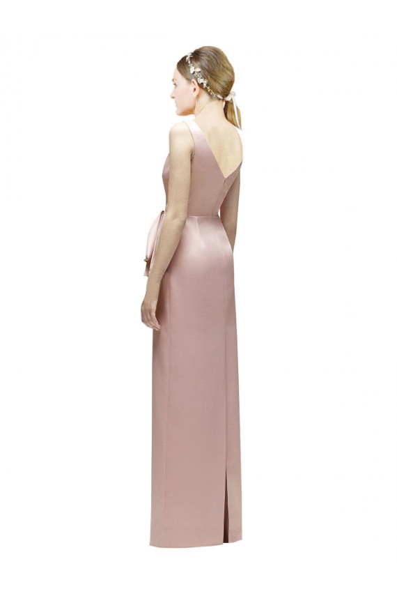 Rose Fourreau Col V Satiné Longue Robes demoiselle d'honneur Pas Cher
