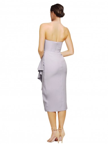 Lilas arctique Fourreau Sans bretelle midi Crêpe Stretch Courte Asymétrique Robes demoiselle d'honneur / Robes de soirée / Robes de cocktail