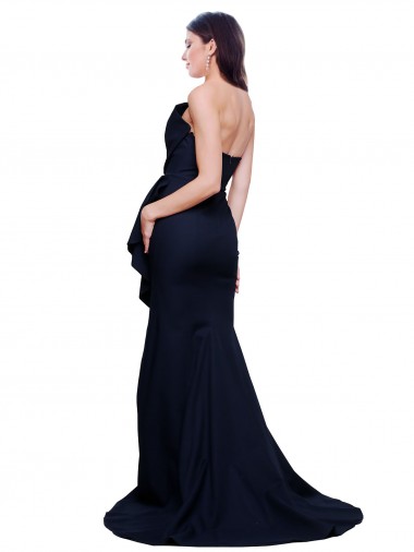 Bleu marine foncé Fourreau Sans bretelle Balayage train Crêpe Stretch Longue Robes demoiselle d'honneur / Robes de bal