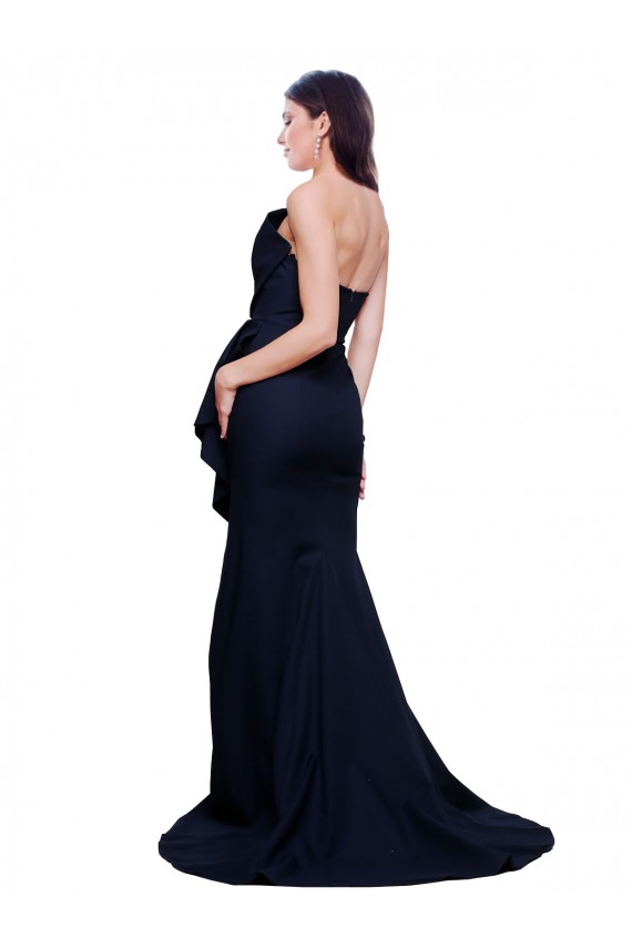 Bleu marine foncé Fourreau Sans bretelle Balayage train Crêpe Stretch Longue Robes demoiselle d'honneur / Robes de bal Pas Cher