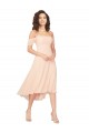Rose Glacé Trapèze Col Carré midi Mousseline Courte Asymétrique Robes demoiselle d'honneur Pas Cher
