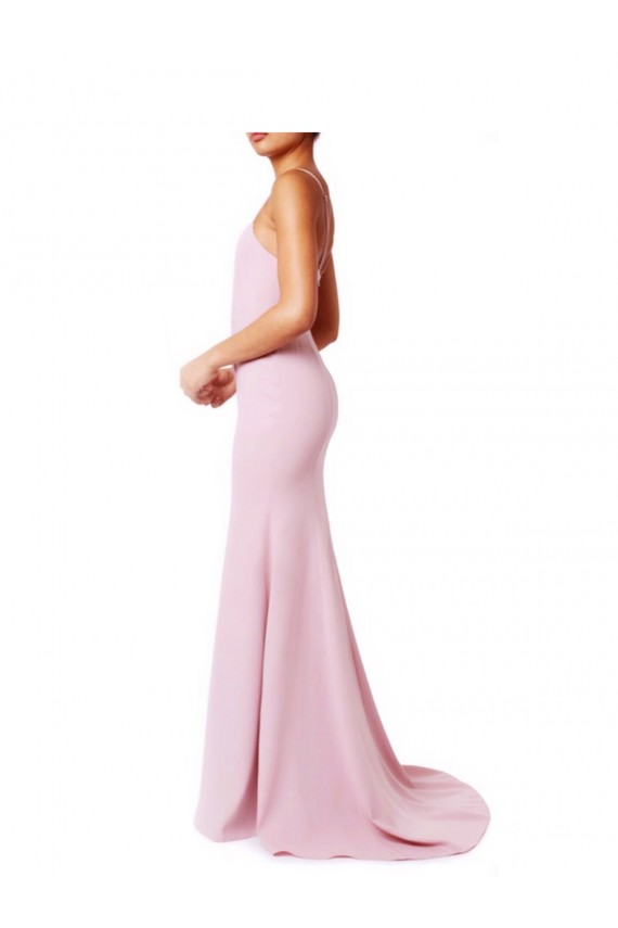 Rose Sirène Bretelles spaghetti Col Carré Crêpe Stretch Longue Robes demoiselle d'honneur / Robes de bal Pas Cher