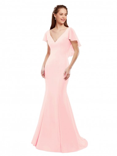 Rose Sirène Col V Mousseline Longue Robes demoiselle d'honneur Pas Cher