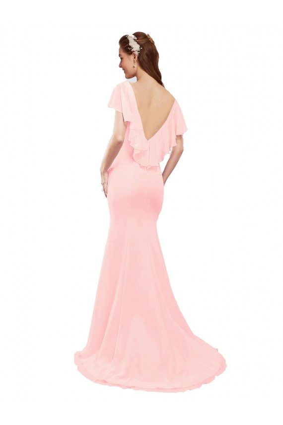 Rose Sirène Col V Mousseline Longue Robes demoiselle d'honneur Pas Cher