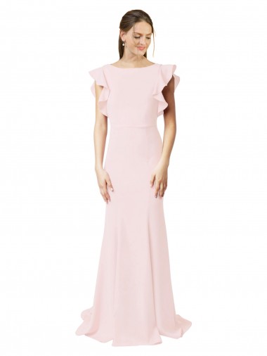 Rose Sirène Col bijou Balayage train Crêpe Stretch Longue Robes demoiselle d'honneur / Robes de bal Pas Cher