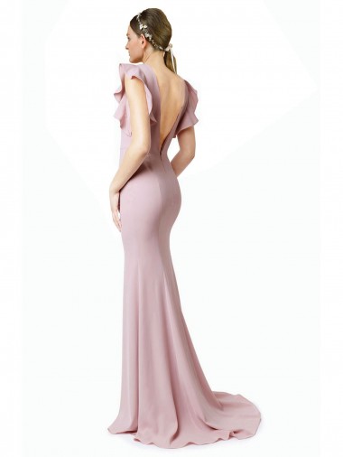 Rose Sirène Col bijou Balayage train Crêpe Stretch Longue Robes demoiselle d'honneur / Robes de bal