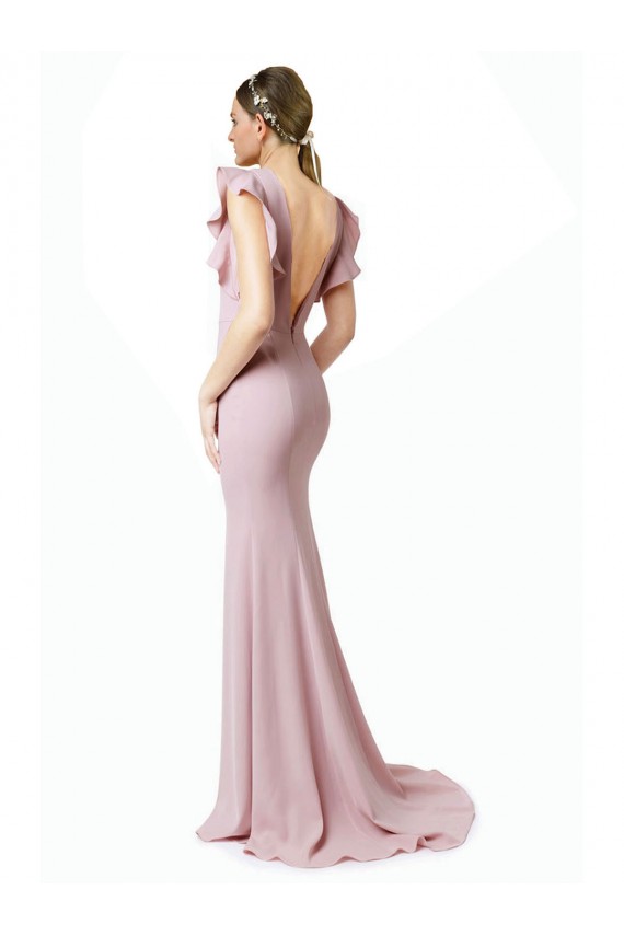Rose Sirène Col bijou Balayage train Crêpe Stretch Longue Robes demoiselle d'honneur / Robes de bal Pas Cher