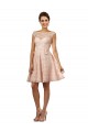 Rose Trapèze Bateau Illusion Mousseline Dentelle Courte Robes demoiselle d'honneur Pas Cher