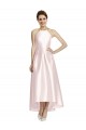 Rose Trapèze Bretelles spaghetti Satiné Longue Asymétrique Robes demoiselle d'honneur Pas Cher