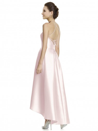 Rose Trapèze Bretelles spaghetti Satiné Longue Asymétrique Robes demoiselle d'honneur
