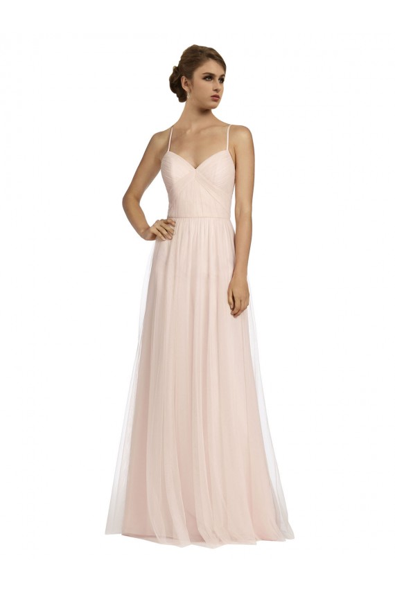 Rose Trapèze Bretelles spaghetti Tulle Longue Robes demoiselle d'honneur Pas Cher