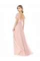 Rose Trapèze Col Carré Mousseline Longue Robes demoiselle d'honneur Pas Cher