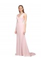 Rose Trapèze Col V Balayage train Crêpe Stretch Longue Robes demoiselle d'honneur / Robes de bal Pas Cher