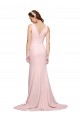 Rose Trapèze Col V Balayage train Crêpe Stretch Longue Robes demoiselle d'honneur / Robes de bal Pas Cher