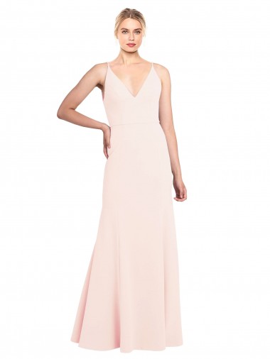 Rose Trapèze Col V Crêpe Stretch Longue Formelles Robes demoiselle d'honneur / Robes de soirée / Robes de bal Pas Cher